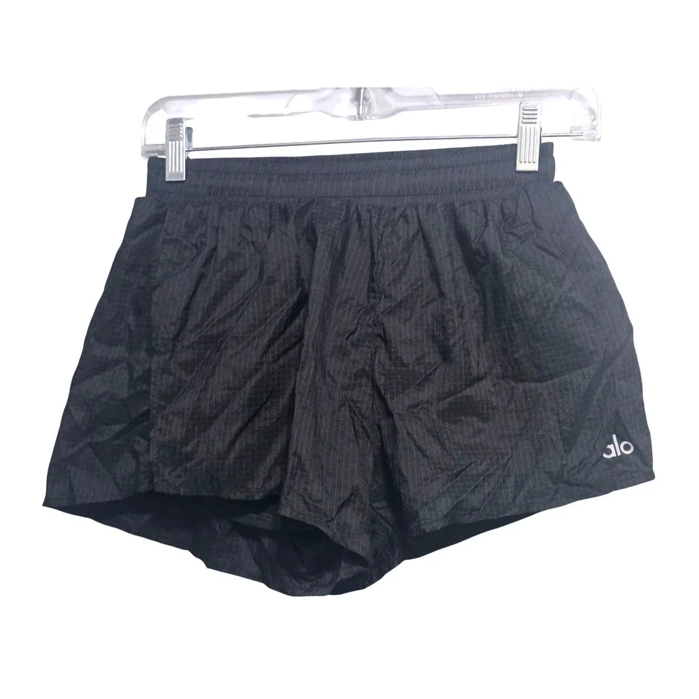 Alo YogaTime  Womens Black Ripstop Grid Running Shorts Built-in Liner XS W0338R